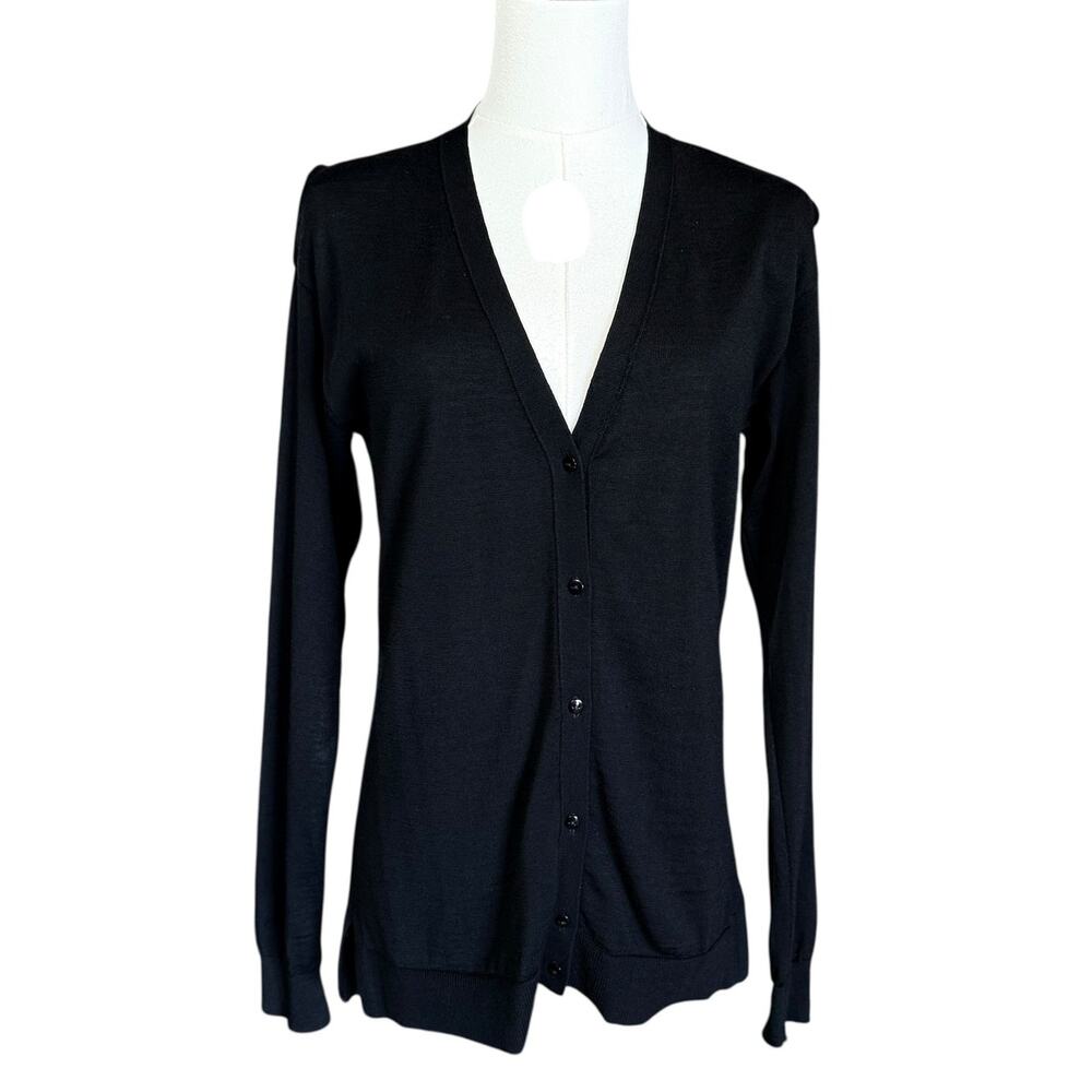 Cartier 100% Wool Black Cardigan Ribbed Cuffs and Waist Size S Buttons Closure